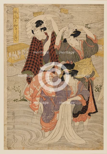 Woodblock print-Group of washerwomen, 19th century Artist: Kikukawa Eizan.