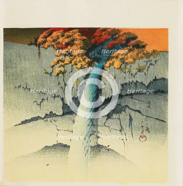 Woodblock print - 'Kegon Falls, Nikko', 1988. Artist: Hasui Kawase.