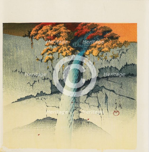 Woodblock print - 'Kegon Falls, Nikko', 1988. Artist: Hasui Kawase.
