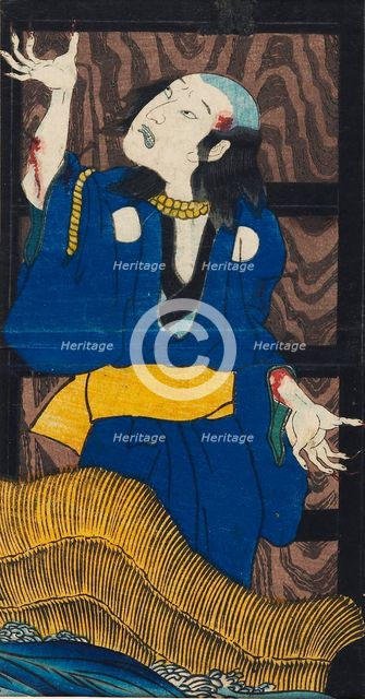 Woodblock print - scene from  the play Yotsu-ya kaidan (The story of Oiwa and Tamiya Iemon). Artist: Utagawa Kuniyoshi.