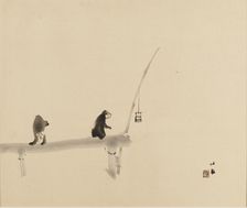 Woodblock print - Two monkeys on a jetty, late 19th-early 20th century. Artist: Takeuchi Seiko