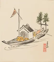 Woodblock print - Takarabune poled by rat, late 19th century. Artist: Morikawa Sobun