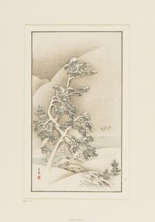 Woodblock print-Trees in snow. Artist: Goshua