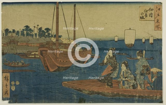 Woodblock print, women in a boat. Creator: Ando Hiroshige.