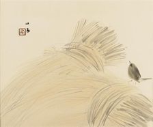 Woodblock print - Wren on corn stook, late 19th-early 20th century. Artist: Takeuchi Seiko