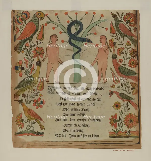 Woodcut Vorschrift, 1935/1942. Creator: Charlotte Angus.