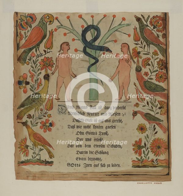 Woodcut Vorschrift, 1935/1942. Creator: Charlotte Angus.