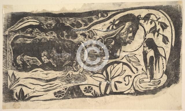 Woodcut with a Horned Head, 1898-99. Creator: Paul Gauguin.