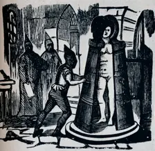 Woodcut showing Geuder's Iron Maiden in a torture chamber Setting c1870