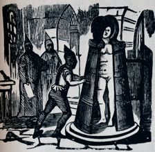 Woodcut showing Geuder's Iron Maiden in a torture chamber Setting c1870