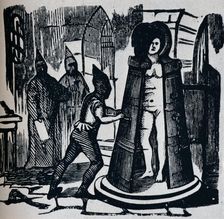 Woodcut showing Geuder's Iron Maiden in a torture chamber Setting c1870