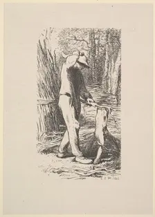 Woodcutter Making a Faggot, 1853. Creator: Jacques-Adrien Lavieille