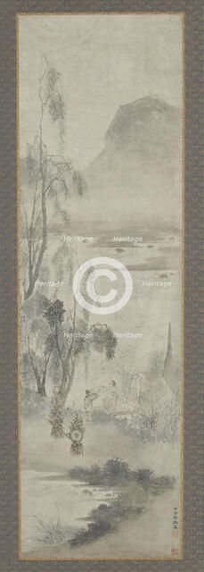 Woodcutter Receiving a Drink at a Fishing Boat, Ming dynasty, 17th century. Creator: Unknown.