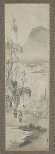 Woodcutter Receiving a Drink at a Fishing Boat, Ming dynasty, 17th century. Creator: Unknown