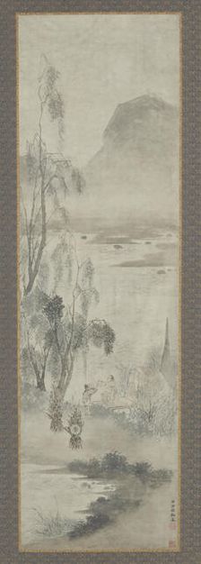 Woodcutter Receiving a Drink at a Fishing Boat, Ming dynasty, 17th century. Creator: Unknown