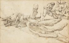 Woodcutters Cutting up Tree Trunks. Creator: Jan van de Velde II