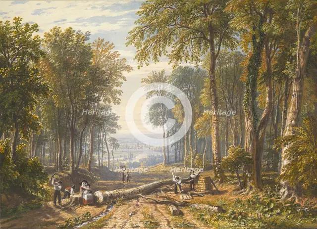 Woodcutters at Park Place, Henley, the River Thames Beyond, ca. 1826. Creator: William Havell.