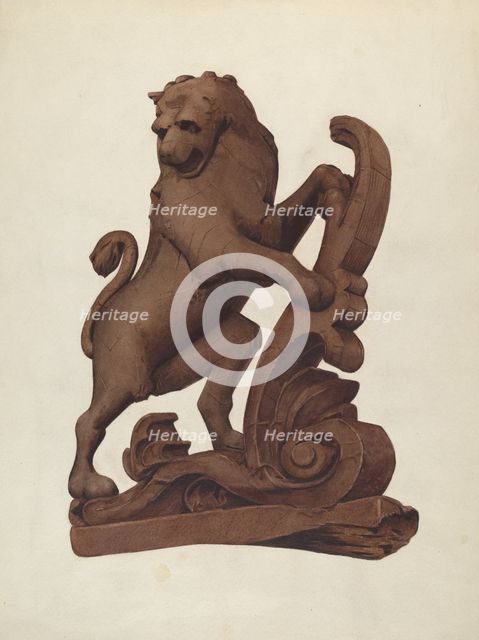 Woodcarving of a Lion, c. 1937. Creator: Alice Stearns.