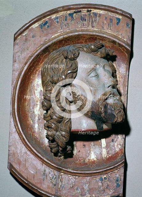 Woodcarving of the head of John the Baptist. Artist: Unknown