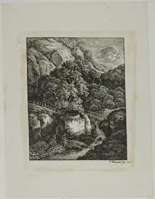 Wooded Mountain Landscape with a Small Waterfall and Pathway, 1805. Creator: Franz Joseph Leopold