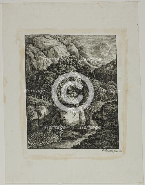 Wooded Mountain Landscape with a Small Waterfall and Pathway, 1805. Creator: Franz Joseph Leopold.