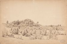Wooded hill, lake and farmhouse, 1857. Creator: Werner Holmberg