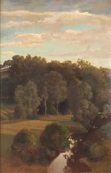 Wooded Hills behind a Meadow with a Peat Bog, 1840-1905. Creator: Valentin Ruths