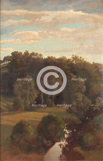 Wooded Hills behind a Meadow with a Peat Bog, 1840-1905. Creator: Valentin Ruths.