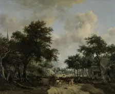 Wooded Landscape with Merrymakers in a Cart, c.1665. Creator: Meindert Hobbema