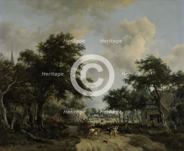 Wooded Landscape with Merrymakers in a Cart, c.1665. Creator: Meindert Hobbema.