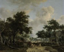 Wooded Landscape with Merrymakers in a Cart, c.1665. Creator: Meindert Hobbema