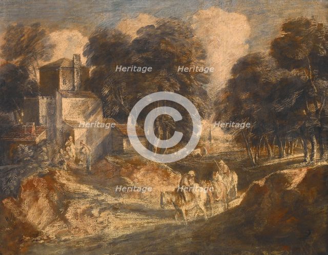 Wooded Landscape with Mounted Peasants, 1772. Creator: Thomas Gainsborough.