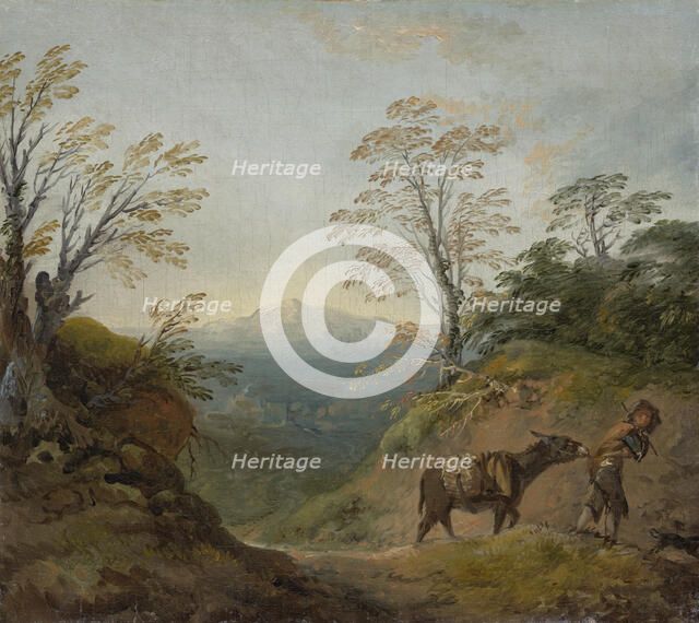 Wooded Landscape With A Boy Leading A Donkey And Dog, And An Extensive Panorama With..., early 1760s Creator: Thomas Gainsborough.