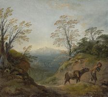 Wooded Landscape With A Boy Leading A Donkey And Dog, And An Extensive Panorama With..., early 1760s Creator: Thomas Gainsborough