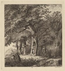Wooded Landscape with a Nymph and a Satyr, 1764. Creator: Salomon Gessner