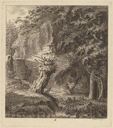 Wooded Landscape with a Pollarded Tree, 1764. Creator: Salomon Gessner