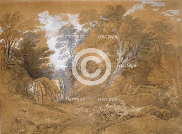 Wooded landscape with a peasant boy asleep in a cart, 18th century. Artist: Thomas Gainsborough.