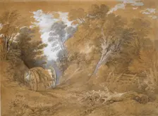 Wooded landscape with a peasant boy asleep in a cart, 18th century. Artist: Thomas Gainsborough