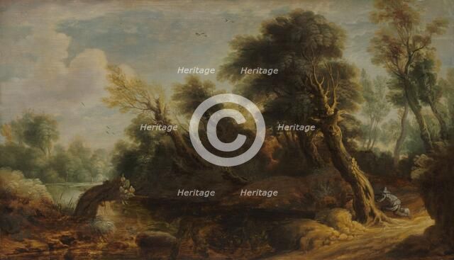 Wooded Landscape with a Wildfowler by a Stream, 1646. Creator: Anon.