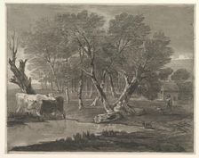 Wooded Landscape with Cows beside a Pool, Figures and Cottage, 1775-80. Creator: Thomas Gainsborough