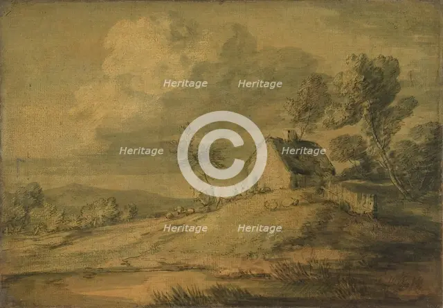 Wooded Landscape with Cottage, Cows and Sheep, ca. 1770. Creator: Thomas Gainsborough.