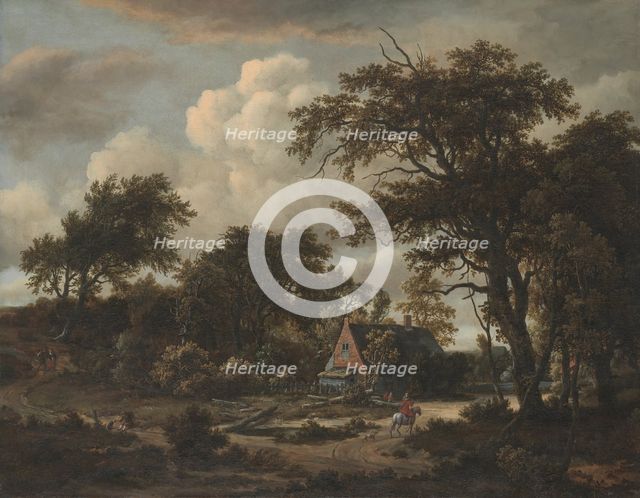 Wooded Landscape with Cottage and Horseman, 1663. Creator: Meindert Hobbema.
