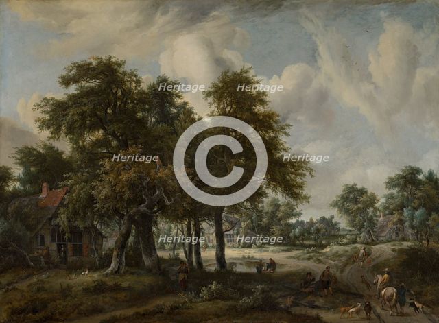 Wooded Landscape with Cottages, c1658-1709. Creator: Meindert Hobbema.