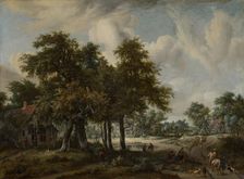 Wooded Landscape with Cottages, c1658-1709. Creator: Meindert Hobbema