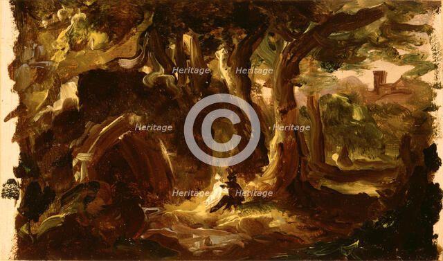 Wooded Landscape with Figures, 1837 or 1838. Creator: Thomas Cole.