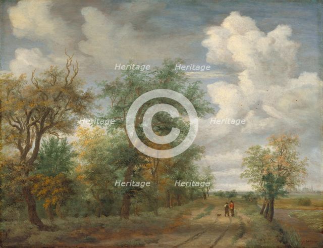Wooded Landscape with Figures, c. 1658. Creator: Meindert Hobbema.