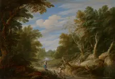 Wooded Landscape with Figures, c1620-1650s. Creators: Alexander Keirincx, Cornelis van Poelenburgh