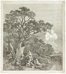 Wooded Landscape with Gypsies Gathered Round a Fire, 1753/54. Creator: Thomas Gainsborough