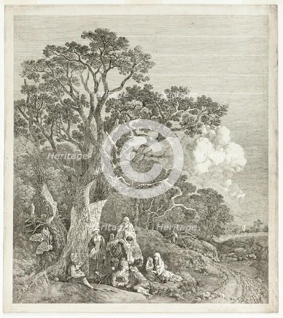 Wooded Landscape with Gypsies Gathered Round a Fire, 1753/54. Creator: Thomas Gainsborough.