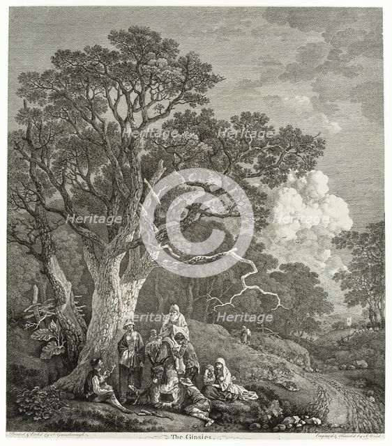 Wooded Landscape with Gypsies Gathered Round a Fire, 1753/54. Creator: Thomas Gainsborough.